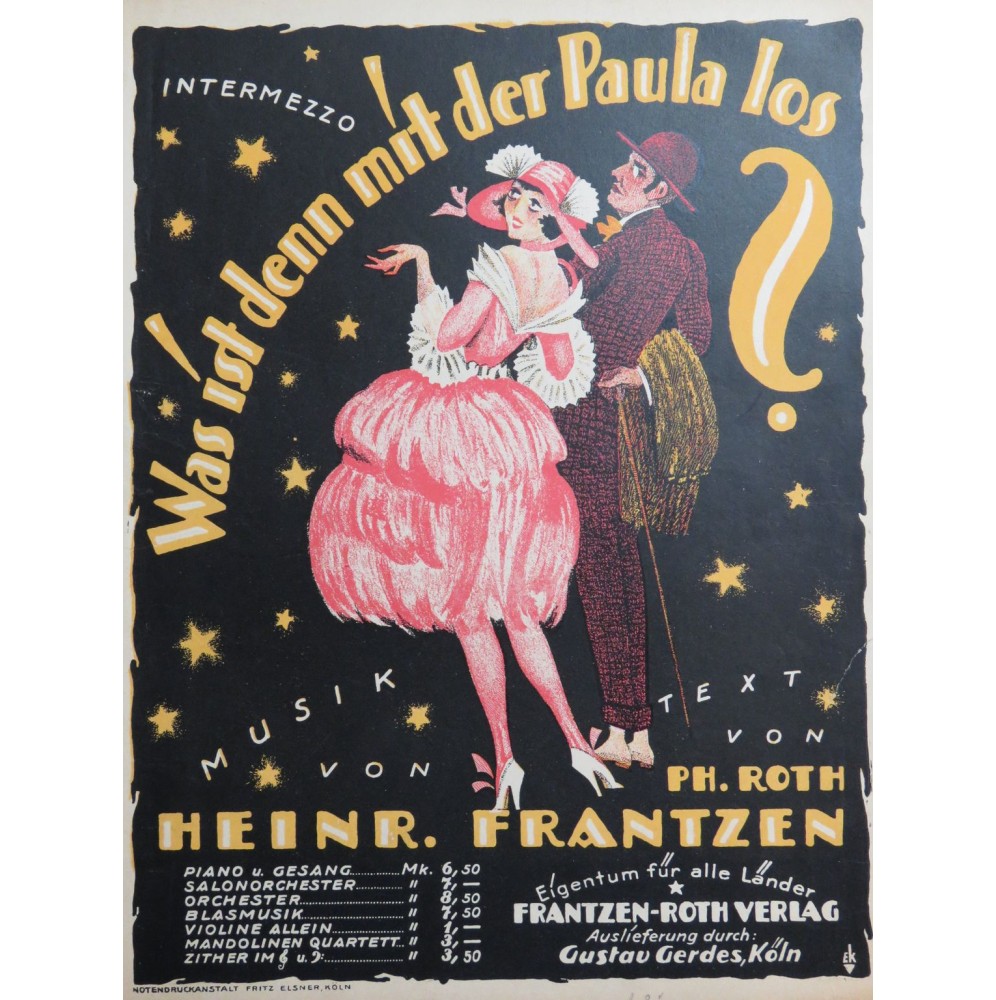 FRANTZEN Heinr. Was ist denn mit der Paula los op 22 Chant Piano 1921