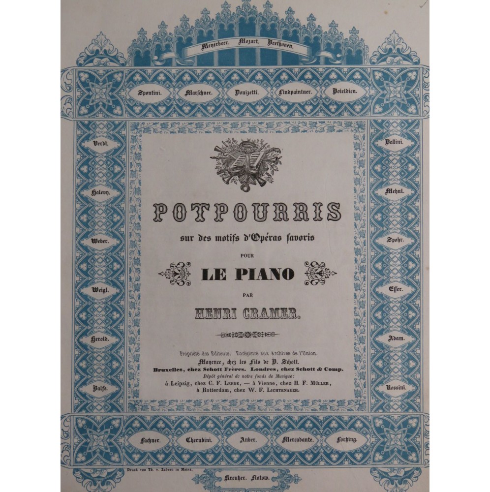 CRAMER Henri Potpourri sur Le Caïd de A. Thomas Piano ca1852