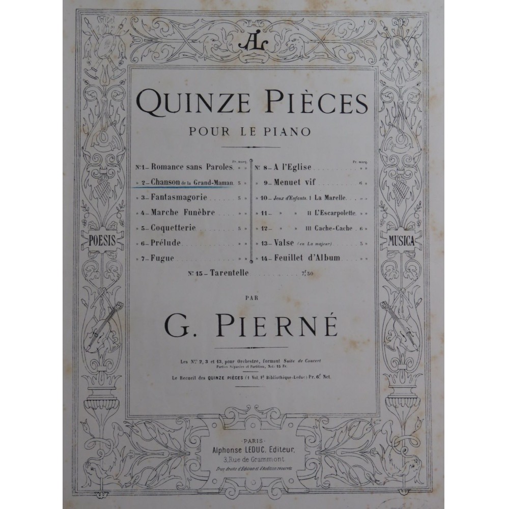 PIERNÉ Gabriel Chanson de la Grand-Maman Piano ca1886