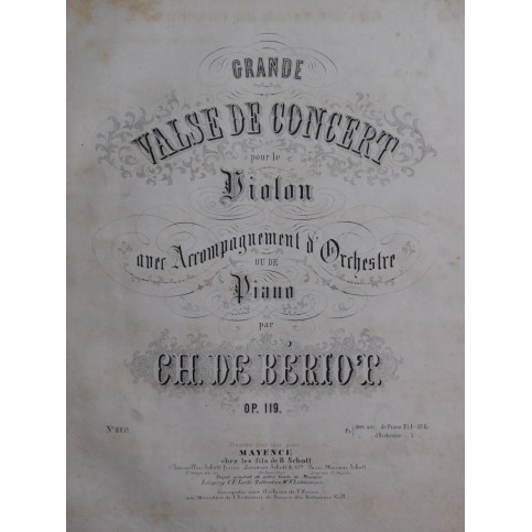 DE BÉRIOT Charles Grande Valse de Concert op 119 Violon Piano ca1865