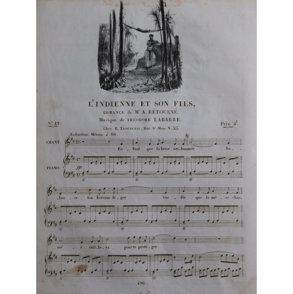 LABARRE Théodore L'Indienne et son fils Chant Piano ca1830
