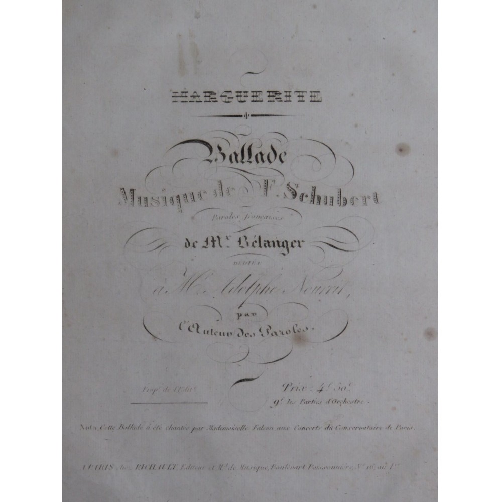 SCHUBERT Franz Marguerite Chant Piano ca1835