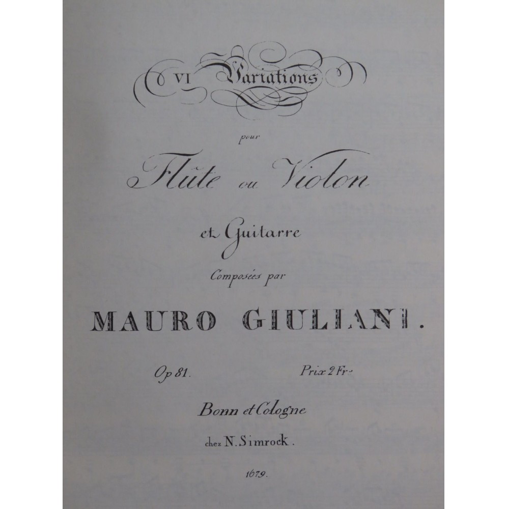 GIULIANI Mauro Six Variations op 81 Flûte ou Violon Guitare 1987