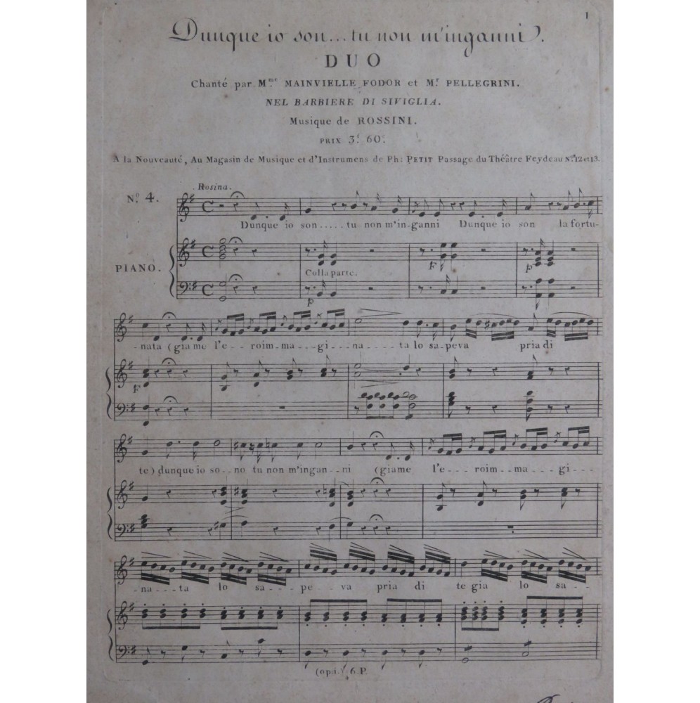 ROSSINI G. Il Barbiere di Siviglia No 4 Duo Chant Piano ca1820