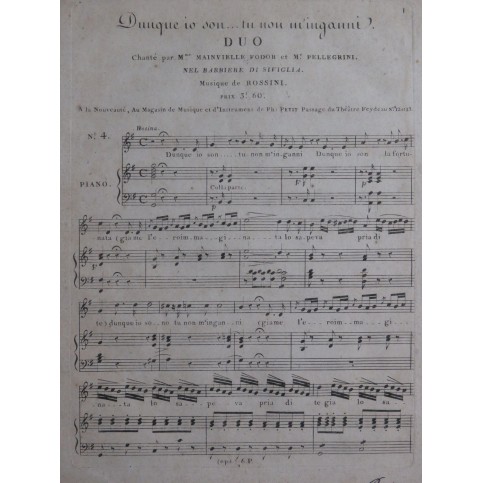 ROSSINI G. Il Barbiere di Siviglia No 4 Duo Chant Piano ca1820
