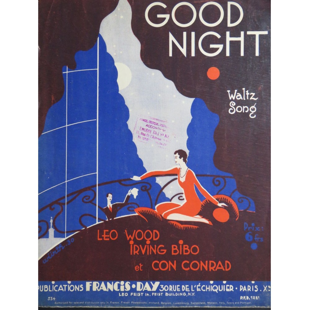 WOOD Léo BIBO Irving CONRAD Con Good Night Chant Piano 1930