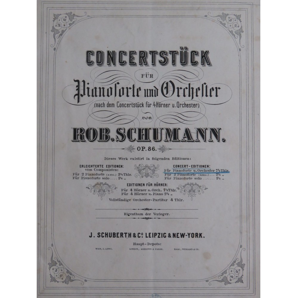 SCHUMANN Robert Concertstück op 86 Piano ca1862