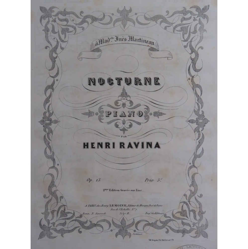 RAVINA Henri Nocturne op 13 Piano ca1850
