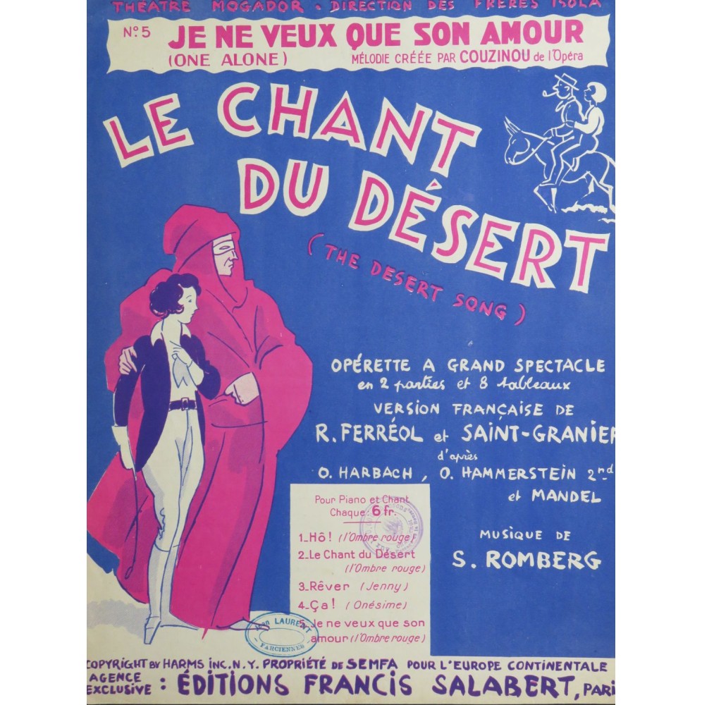 ROMBERG Sigmund Je ne veux que son amour Chant Piano 1931