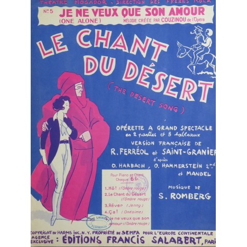 ROMBERG Sigmund Je ne veux que son amour Chant Piano 1931