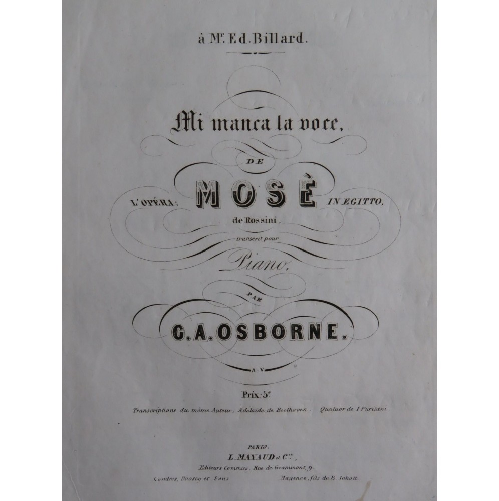 OSBORNE G. A. Mi Manca La Voce Rossini Piano XIXe