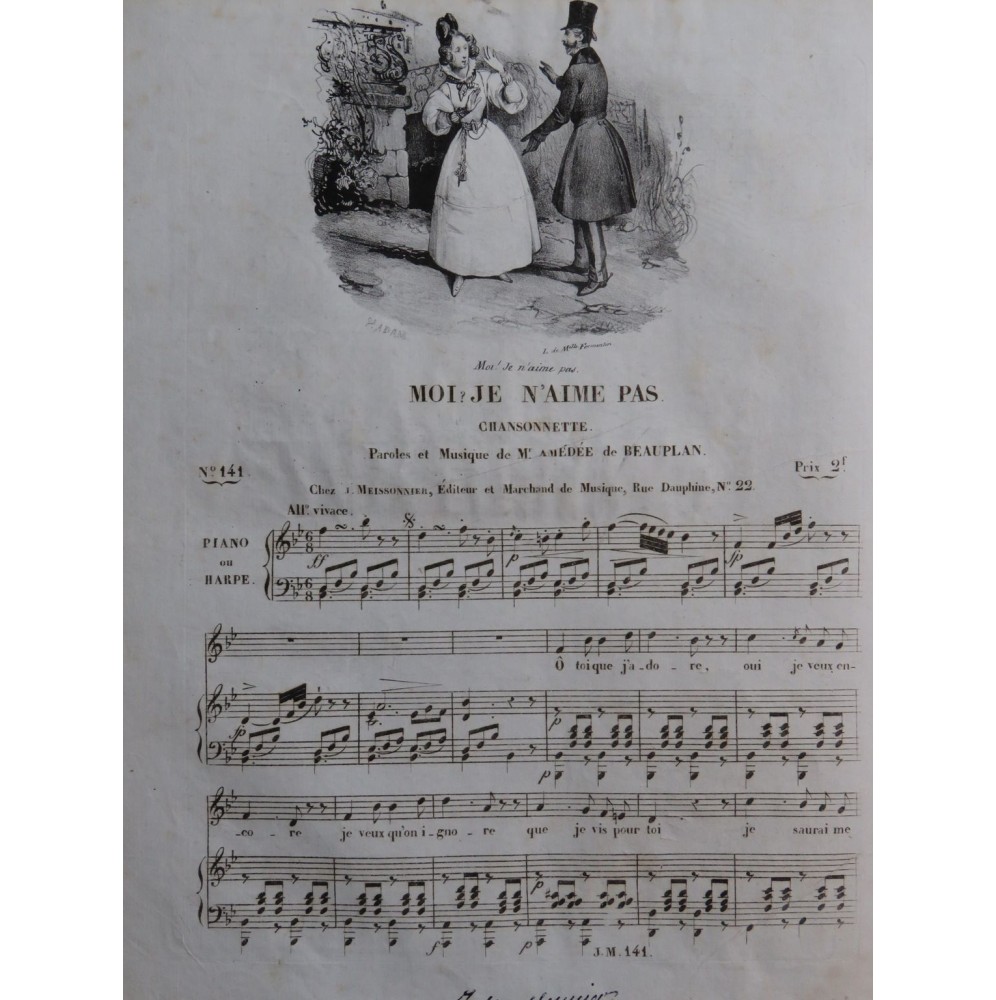 DE BEAUPLAN Amédée Moi je n'aime pas Chant Piano ou Harpe ca1830