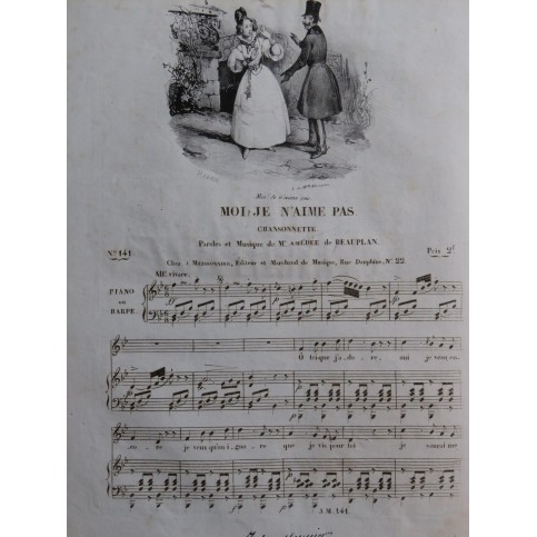 DE BEAUPLAN Amédée Moi je n'aime pas Chant Piano ou Harpe ca1830