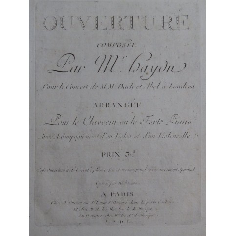 HAYDN Joseph Ouverture Concert de Bach et Abel Violon Violoncelle ca1800