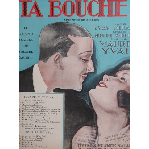 YVAIN Maurice Ta Bouche Valse Chant Piano 1922