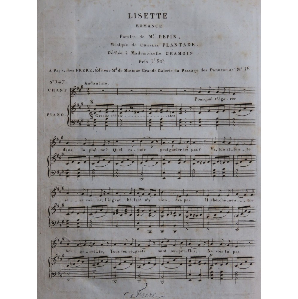 PLANTADE Charles Lisette Chant Piano ca1830