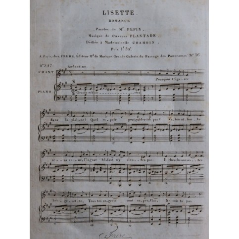 PLANTADE Charles Lisette Chant Piano ca1830