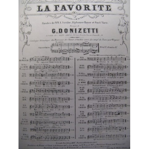 DONIZETTI Gaetano La Favorite No 1 Romance Chant Piano XIXe
