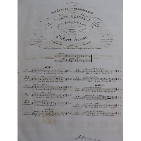 GRISAR Albert Lady Melvil No 4 Chant Piano 1838