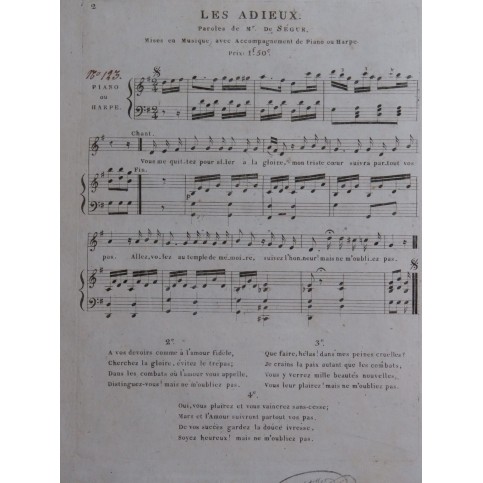Les Adieux Réponse aux Adieux Chant Piano ou Harpe ca1830