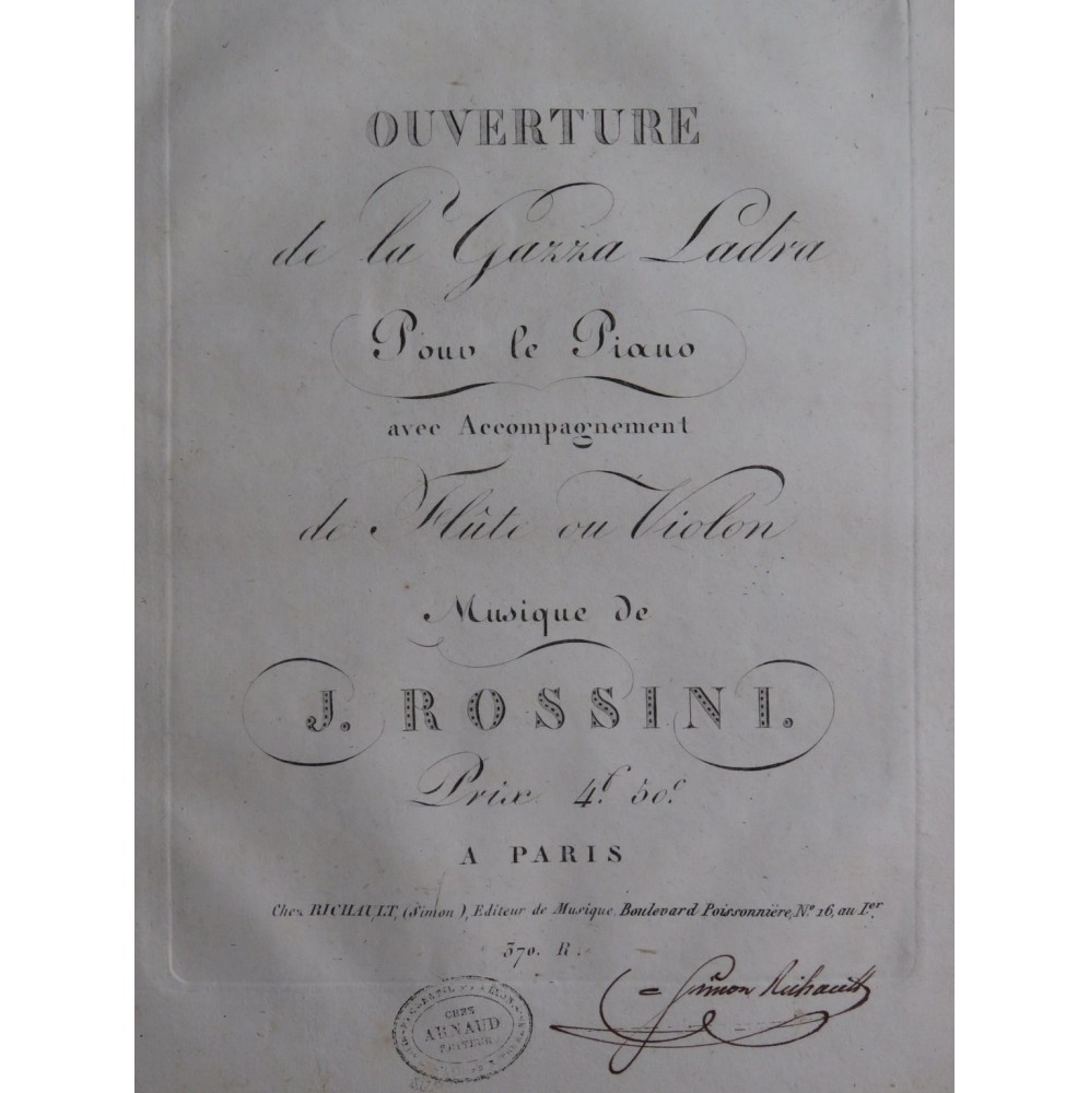 ROSSINI G. La Gazza Ladra Ouverture Piano ca1820