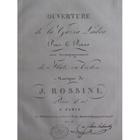 ROSSINI G. La Gazza Ladra Ouverture Piano ca1820