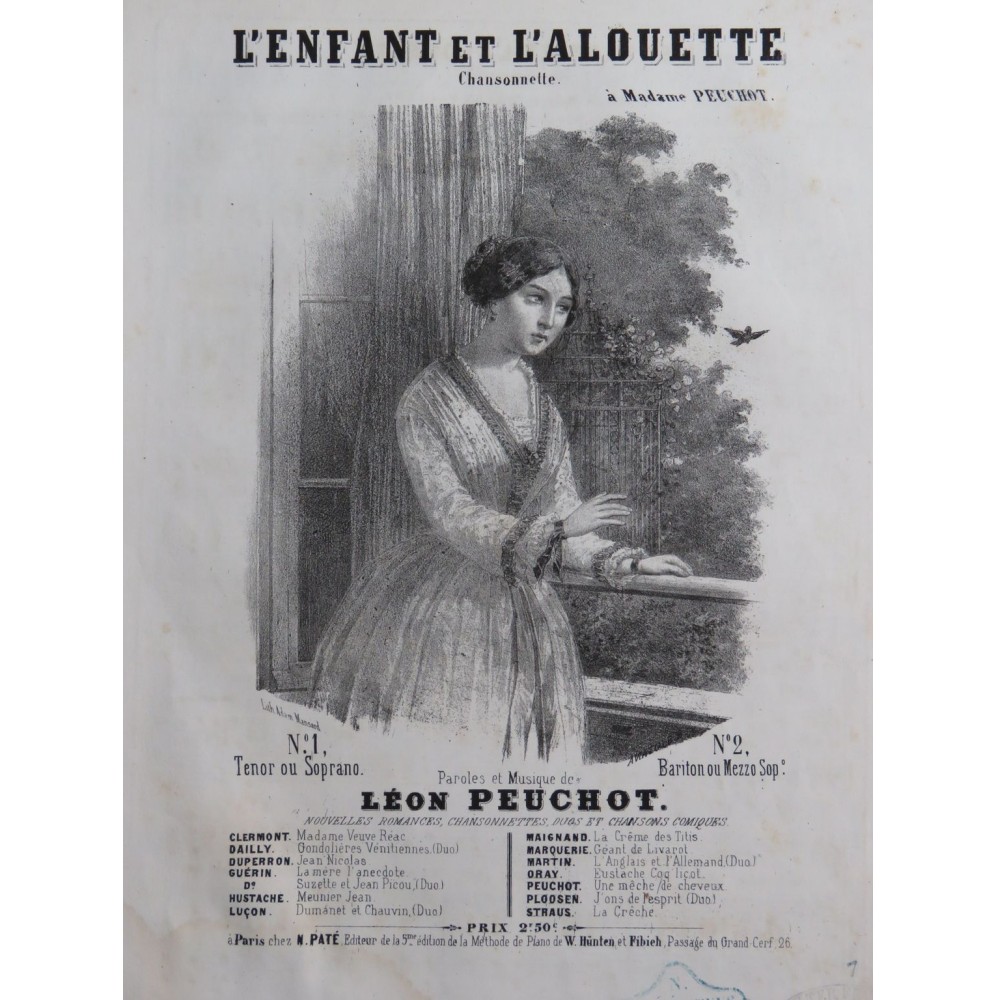 PEUCHOT Léon L'Enfant et L'Alouette Chant Piano ca1850