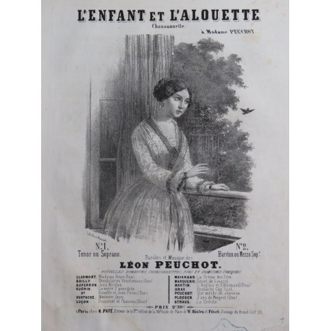 PEUCHOT Léon L'Enfant et L'Alouette Chant Piano ca1850