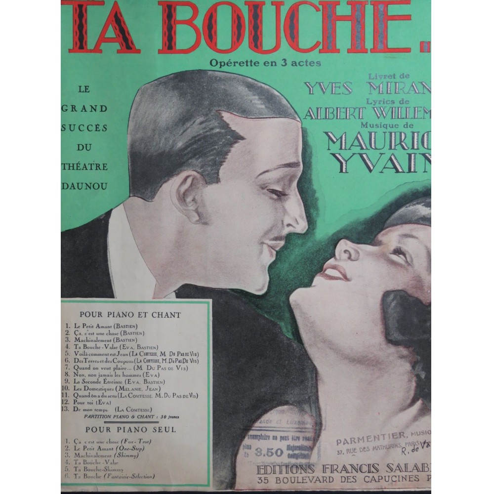 YVAIN Maurice Machinalement Chant Piano 1922