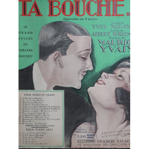 YVAIN Maurice Machinalement Chant Piano 1922