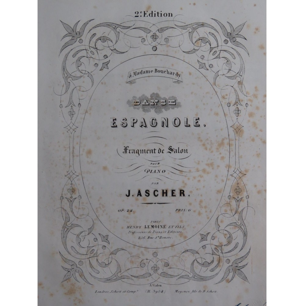 ASCHER Joseph Danse Espagnole op 24 Piano 1854