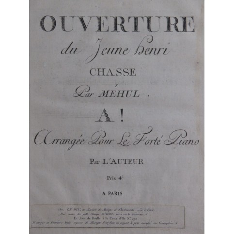 MÉHUL Le Jeune Henri Ouverture Piano Violon ca1800