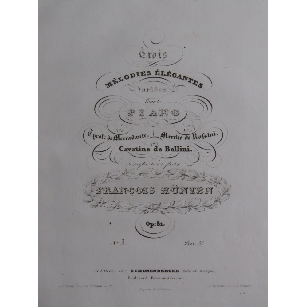 HÜNTEN François Tyrolienne de Mercadante op 51 No 1 Piano ca1835