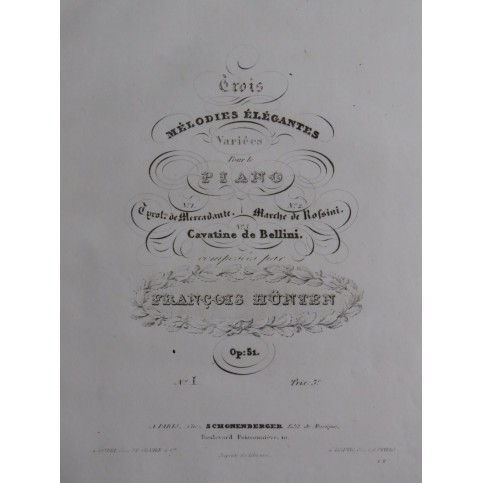 HÜNTEN François Tyrolienne de Mercadante op 51 No 1 Piano ca1835