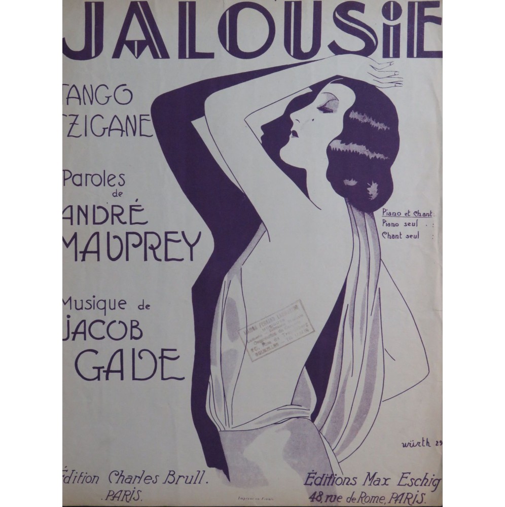 GADE Jacob Jalousie Chant Piano 1929