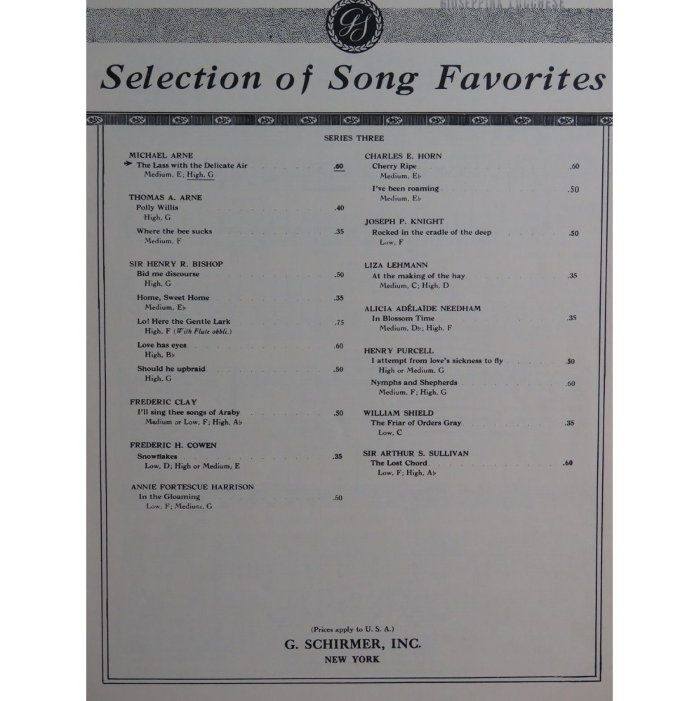 ARNE Michael The Lass with the Delicate Air Chant Piano 1930