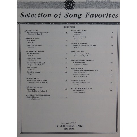 ARNE Michael The Lass with the Delicate Air Chant Piano 1930