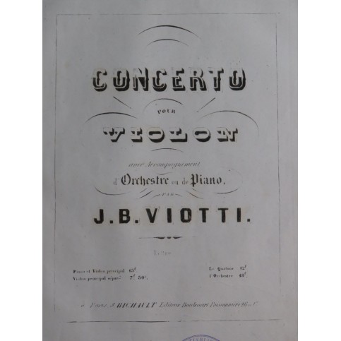 VIOTTI J. B. Concerto No 13 La Maj Piano Violon ca1876