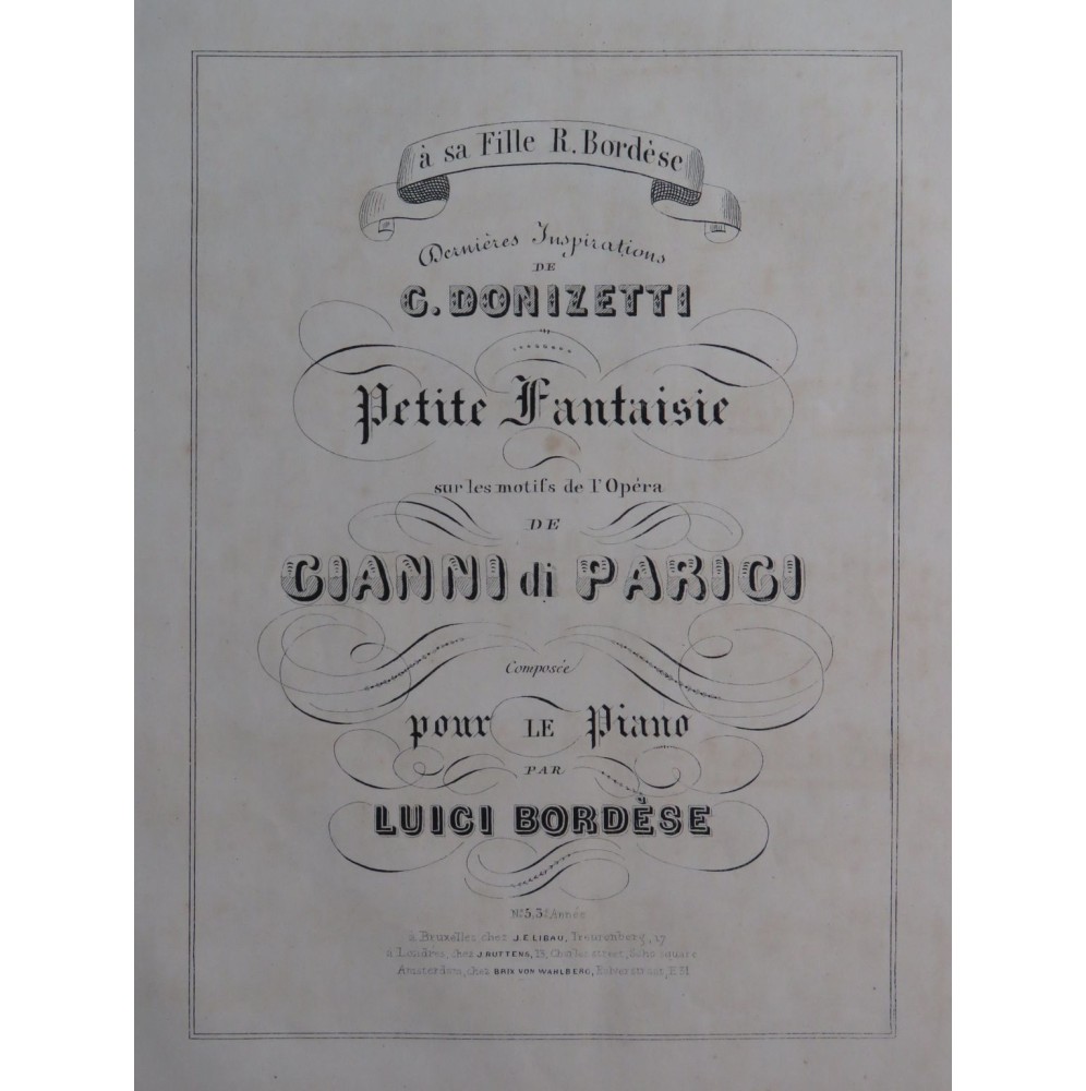 BORDÈSE Luigi Dernières Inspirations de Donizetti Piano XIXe