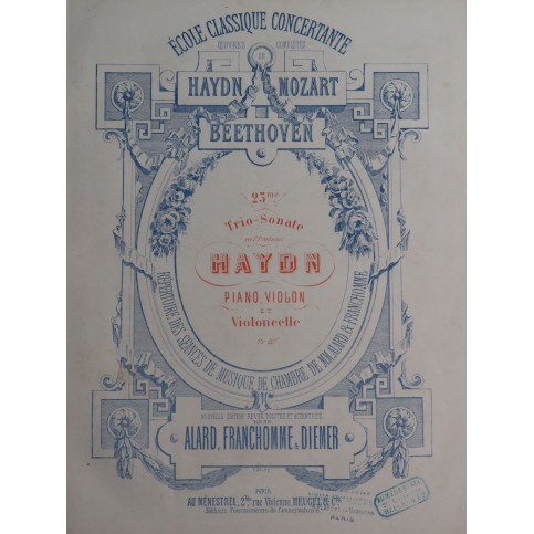 HAYDN Joseph Trio No 23 Piano Violon Violoncelle ca1875