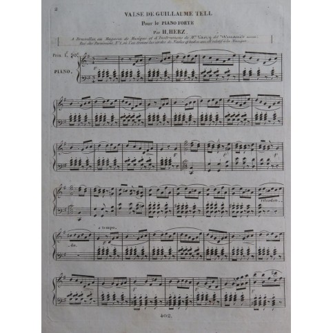 HERZ Henri Valse de Guillaume Tell Piano ca1830