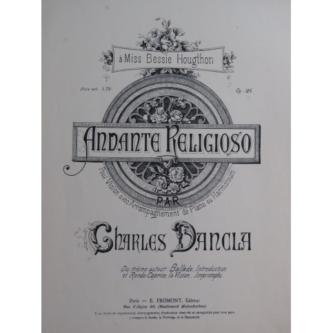 DANCLA Charles Andante Religioso Violon Piano ou Harmonium