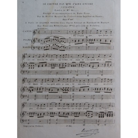 BERTON H. Ne croyez pas que j'aime encore Chant Piano ou Harpe ca1820