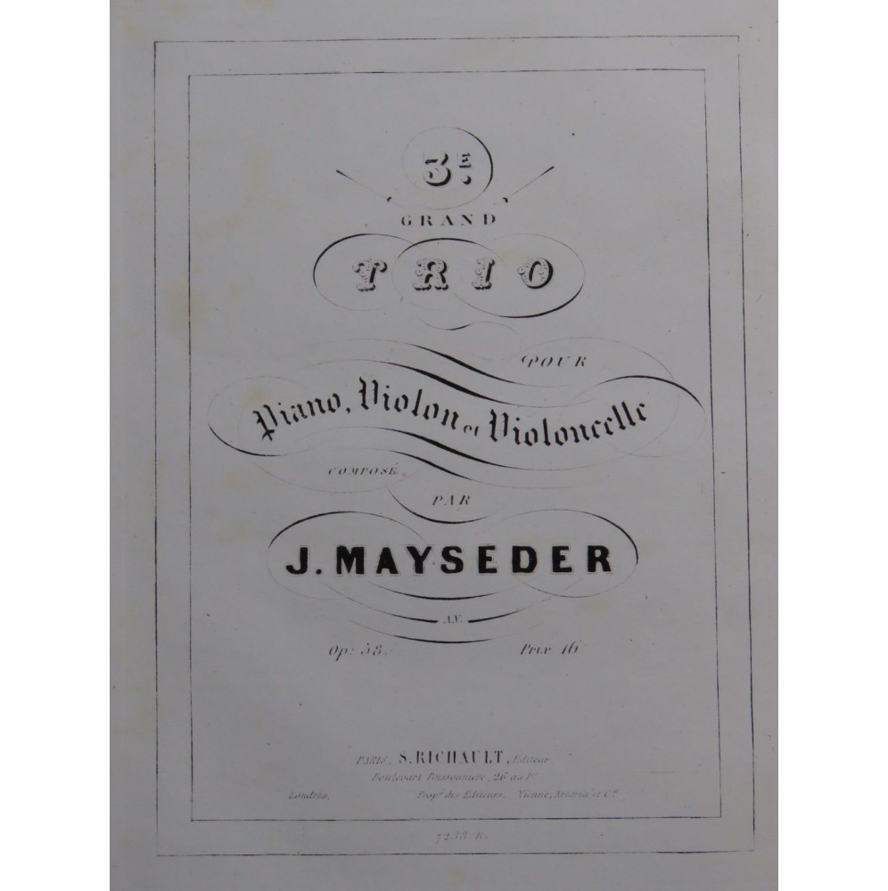 MAYSEDER Joseph Grand Trio No 3 op 58 Piano ca1845