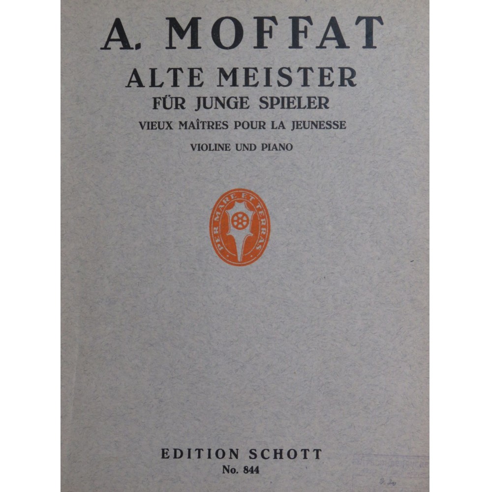 MOFFAT A. Alte Meister für Junge Spieler Piano Violon