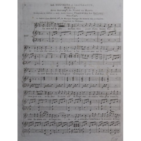 GATAYES Le Souvenir et l'Espérance Chant Piano ou Harpe ca1820