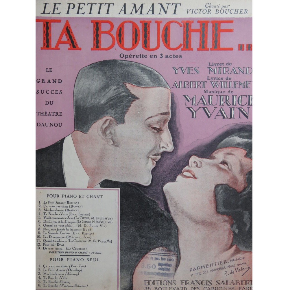 YVAIN Maurice Le Petit Amant Chant Piano 1922