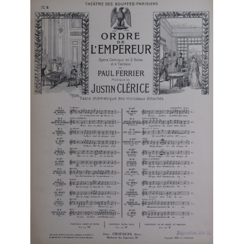 CLÉRICE Justin Ordre de l'Empereur No 5 Chant Piano 1902