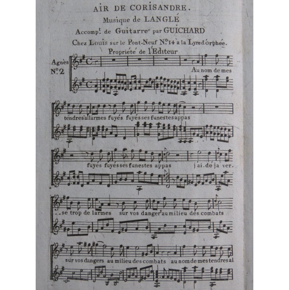 LANGLÉ Honoré Air de Corisandre Chant Guitare ca1820