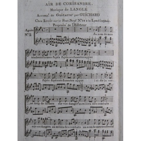 LANGLÉ Honoré Air de Corisandre Chant Guitare ca1820